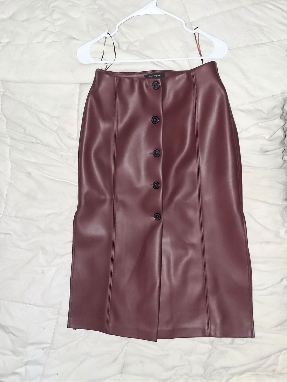Banana Republic Vegan Leather Midi A-Line Skirt In Vino Rosso Sz. 6 - Picture 5 of 8